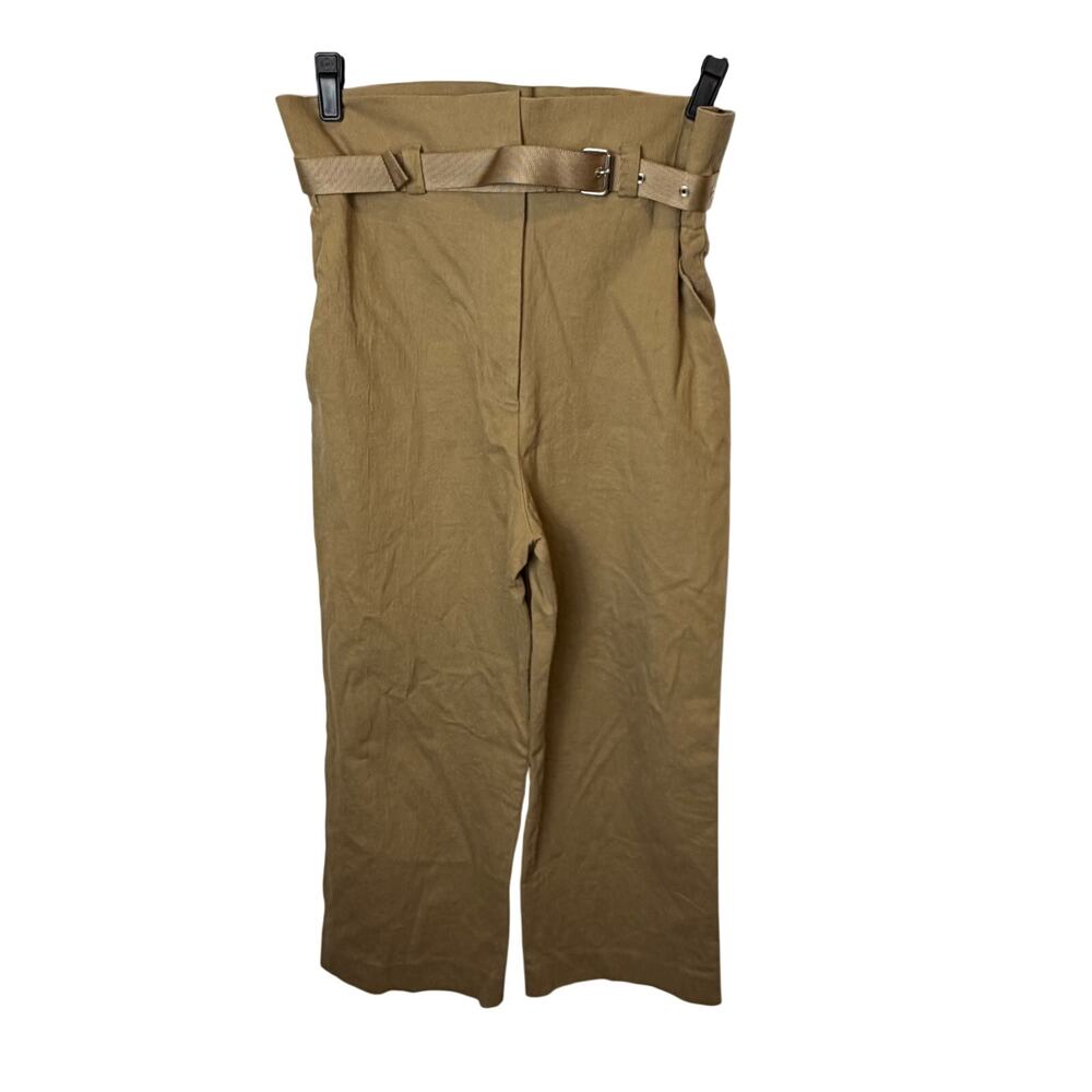 Caron Callahan High Waist Wide Leg Pants Belted Tan Cotton Size‎ L Quiet Luxury
